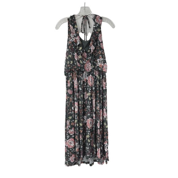 Loft Floral Ruffle-Neck Midi Dress - Size M - Picture 1 of 5